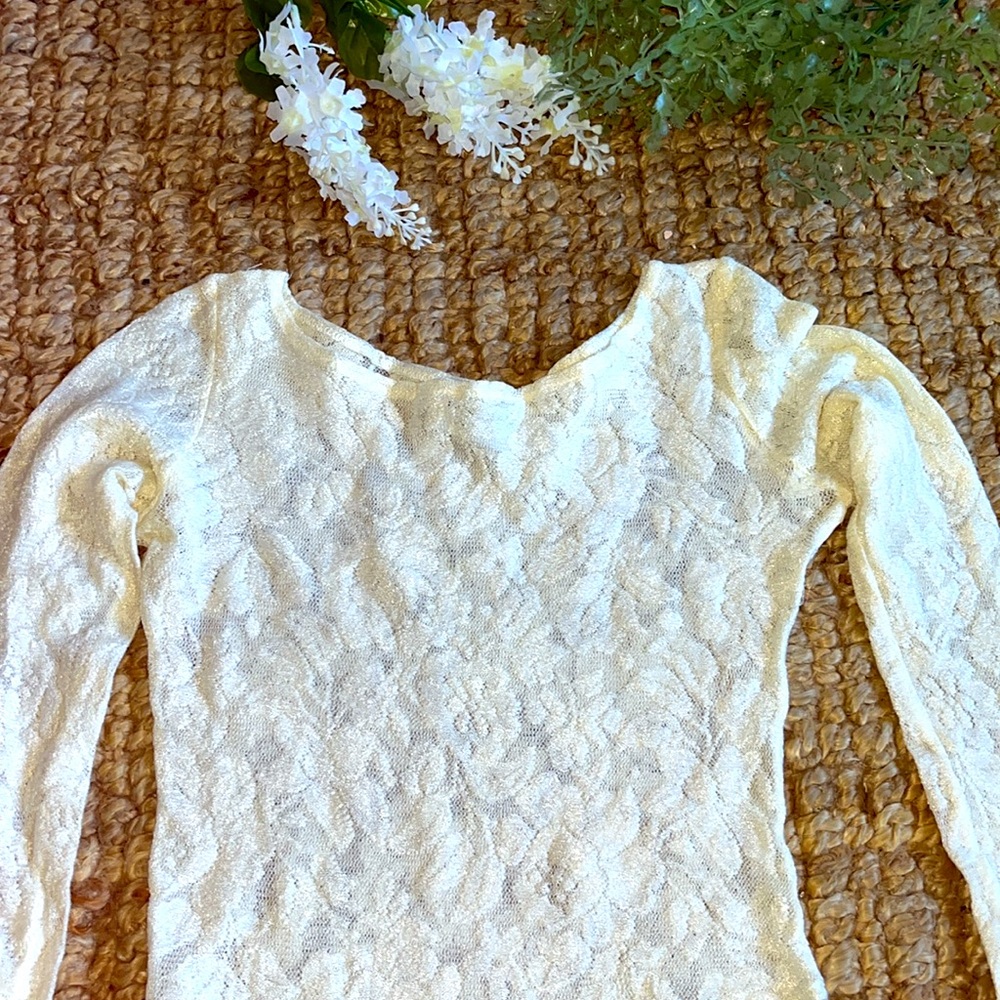 Kings Road London Cream lace stretch bodysuit Sz S/M Ivory Lace  long sleeve